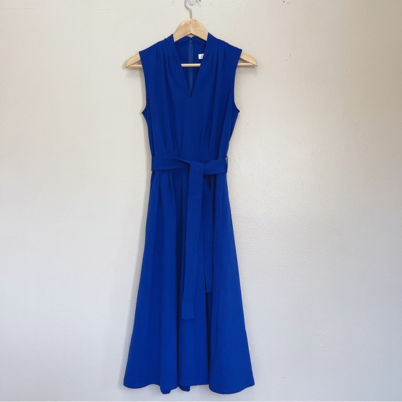 Calvin Klein Dresses Calvin Klein V Neck Belted Blue Fit And Flare